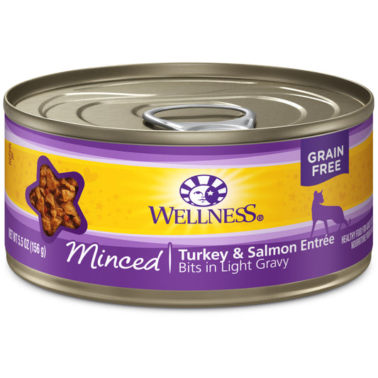Wellness Complete Health Natural Grain Free Wet Canned Cat Food Minced Turkey & Salmon Entree 5.5oz Can