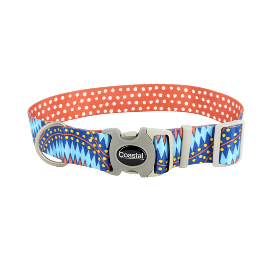 Coastal Sublime Adjustable Dog Collar, Blue Diamond Dots, Large - 1 1/2in x 18-26in