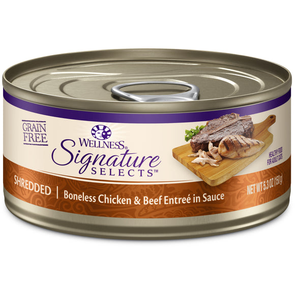 Wellness CORE Signature Selects Grain Free Canned Cat Food Shredded Chicken & Beef Entree in Sauce 5.3ozs