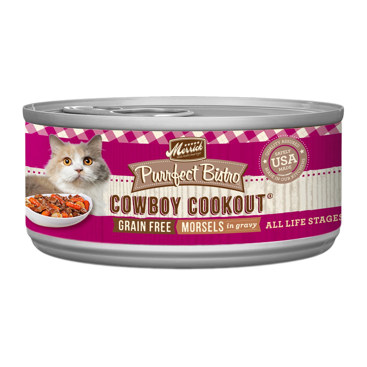 Merrick Purrfect Bistro Grain Free Wet Cat Food Cowboy Cookout Morsels in Gravy 5.5oz