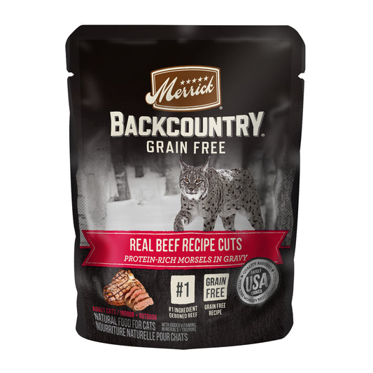 Merrick Backcountry Grain Free Wet Cat Food, Beef Recipe Cuts Morsels In Gravy 3oz pouch