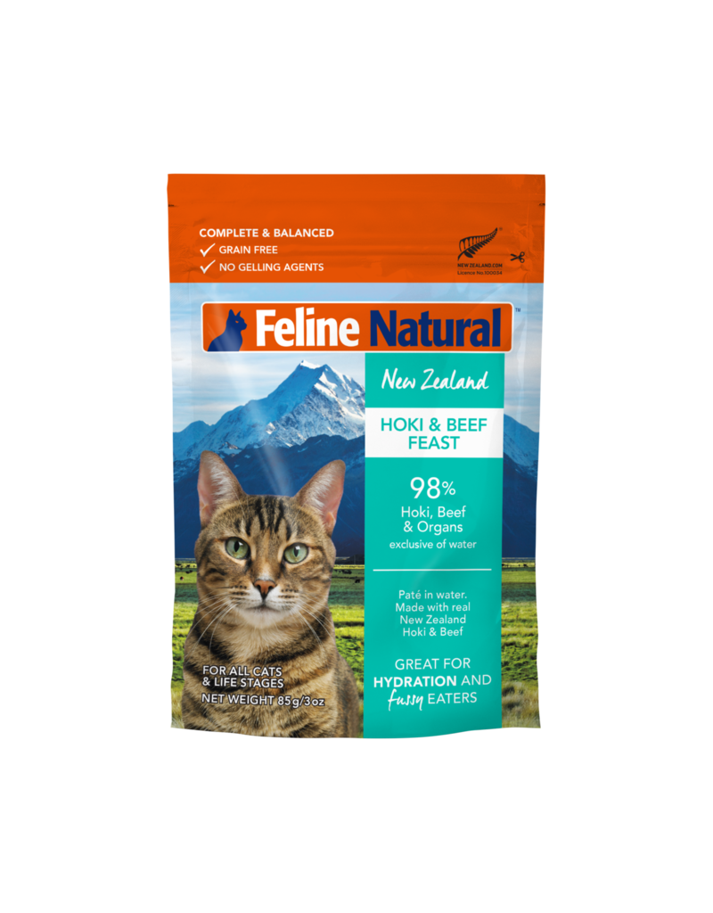 Feline Natural Cat Food Pouches Hoki & Beef 3 oz