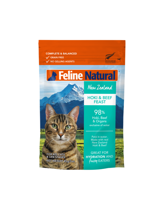 Feline Natural Cat Food Pouches Hoki & Beef 3 oz