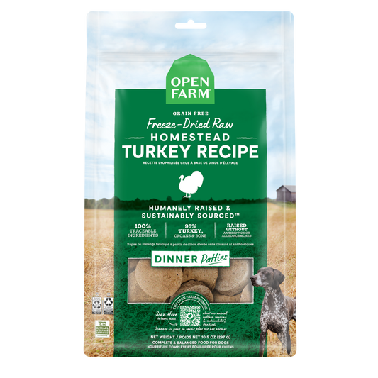 Open Farm Homestead Turkey Recipe Freeze-Dried Raw Patties For Dogs 10.5oz Bag
