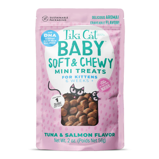 Tiki Cat Baby Soft & Chewy Treats for Kittens, Tuna & Salmon, 2 oz. Pouch