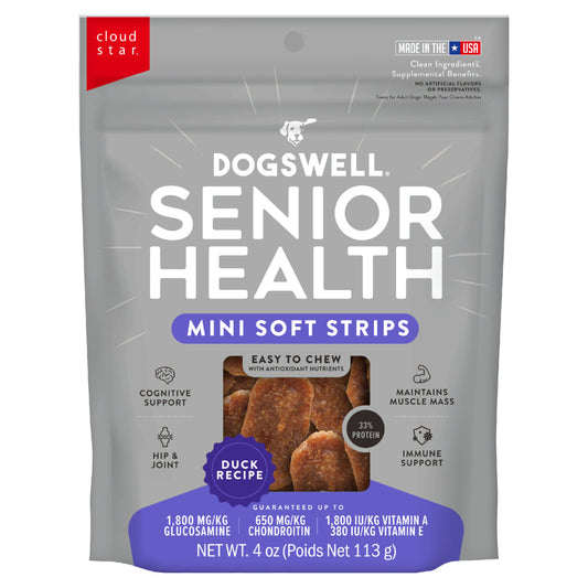 Dogswell Lifestage Senior Treats Mini Soft Strip Duck, 4oz. Bag