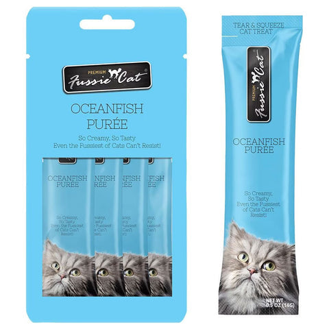 Fussie Cat Ocean Fish Puree Lickable Cat Treats 0.5 oz 4 pk