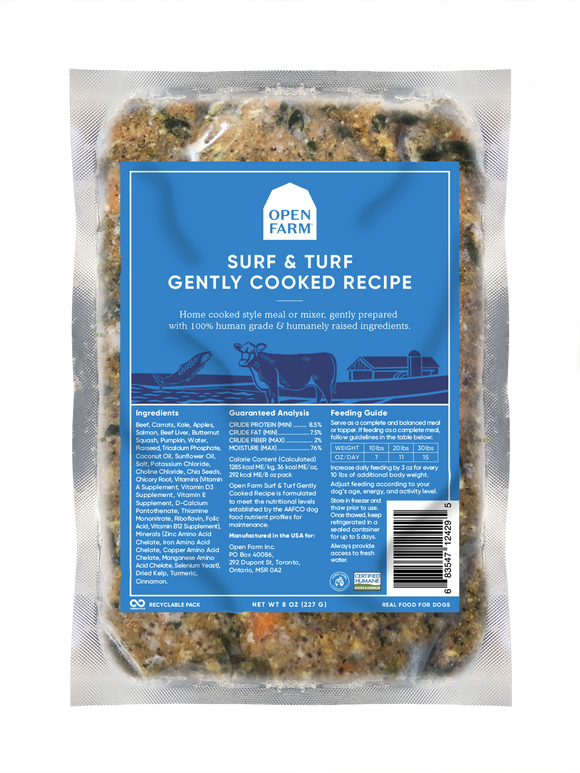 Open Farm Frozen Gently Cooked Dog Food Surf & Turf  Recipe 8oz