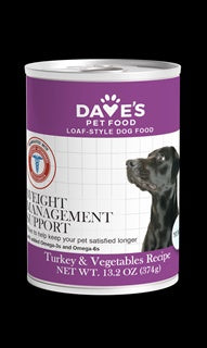 Dave's Restricted Weight Management, Turkey & Vegetables Recipe for Dogs 13.2 oz can