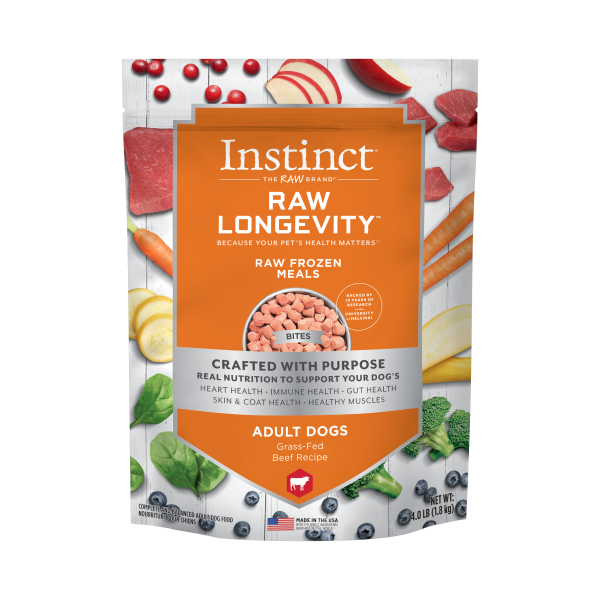 Instinct® Raw Longevity™ Raw Frozen Meals Grass-Fed Beef Recipe for Dogs 4lb Bag