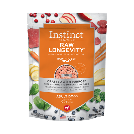 Instinct® Raw Longevity™ Raw Frozen Meals Grass-Fed Beef Recipe for Dogs 4lb Bag
