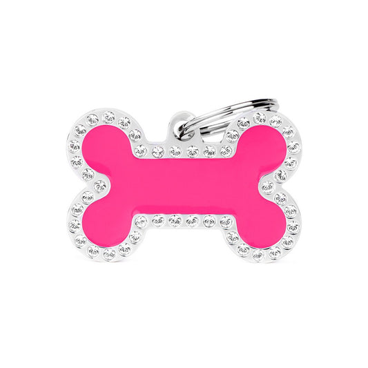 My Family ID Glam Big Fuchsia Bone ID Tag with Rhinestones