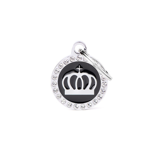 My Family ID Glam Black Crown ID Tag with Rhinestones