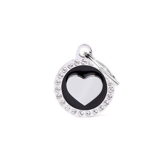 My Family ID Glam Black Heart ID Tag with Rhinestones