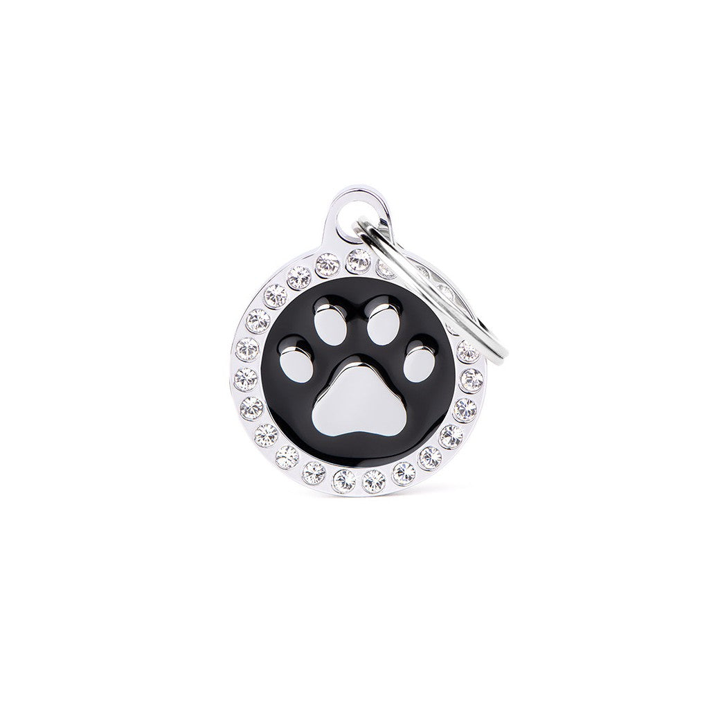My Family ID Glam Black Paw ID Tag with Rhinestones