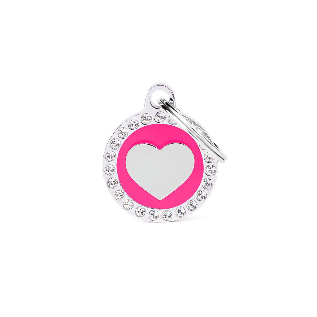 My Family ID Glam Fuchsia Heart ID Tag with Rhinestones