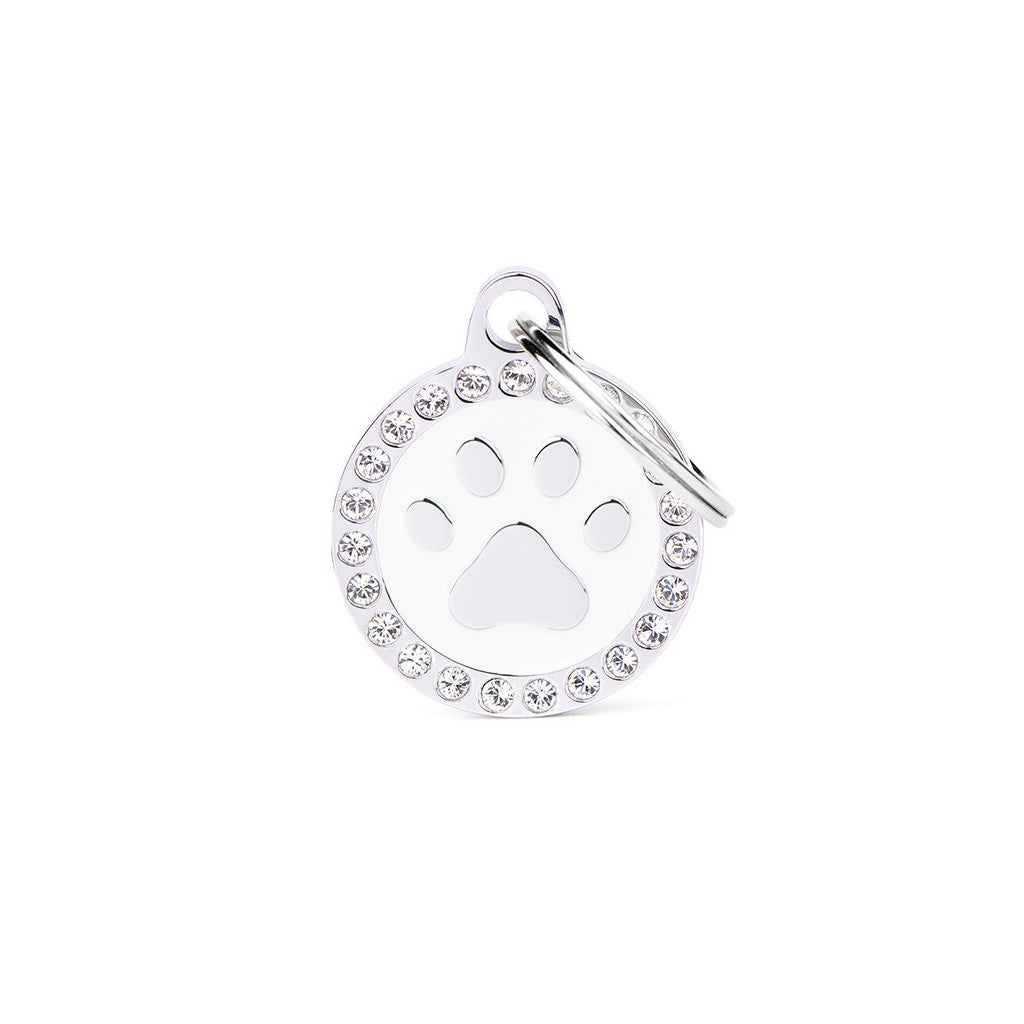 My Family ID Glam White Paw ID Tag with Rhinestones