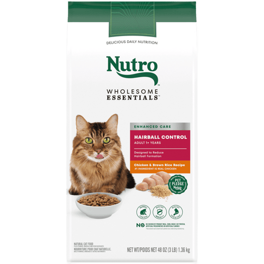 Nutro Wholesome Essentials Dry Cat Food Adult Hairball Control Formula with Chicken & Brown Rice Recipe 3lb bag