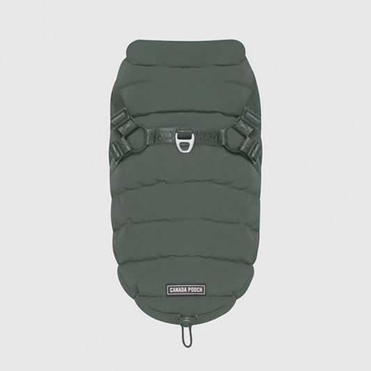 Canada Pooch Harness Puffer Forest Green Dog Coat Size 16