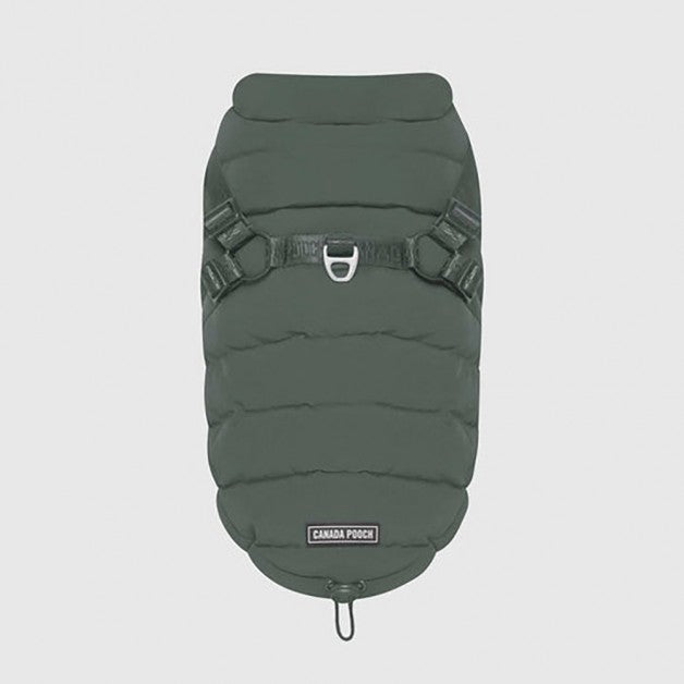 Canada Pooch Harness Puffer Forest Green Dog Coat Size 28