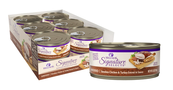 Wellness CORE Signature Selects Grain Free Canned Cat Food Shredded Chicken & Turkey in Sauce 5.3ozs