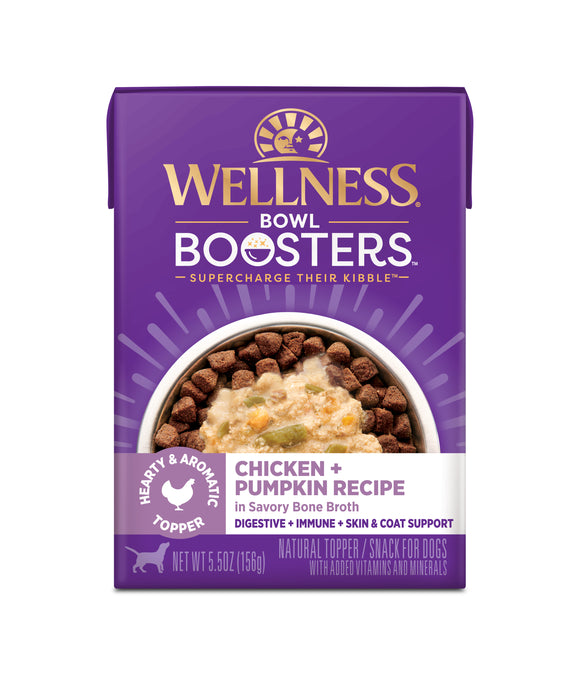 Wellness Bowl Boosters Hearty Toppers Chicken & Pumpkin Recipe in Savory Bone Broth Dog Food Toppers 5.5oz Pouch