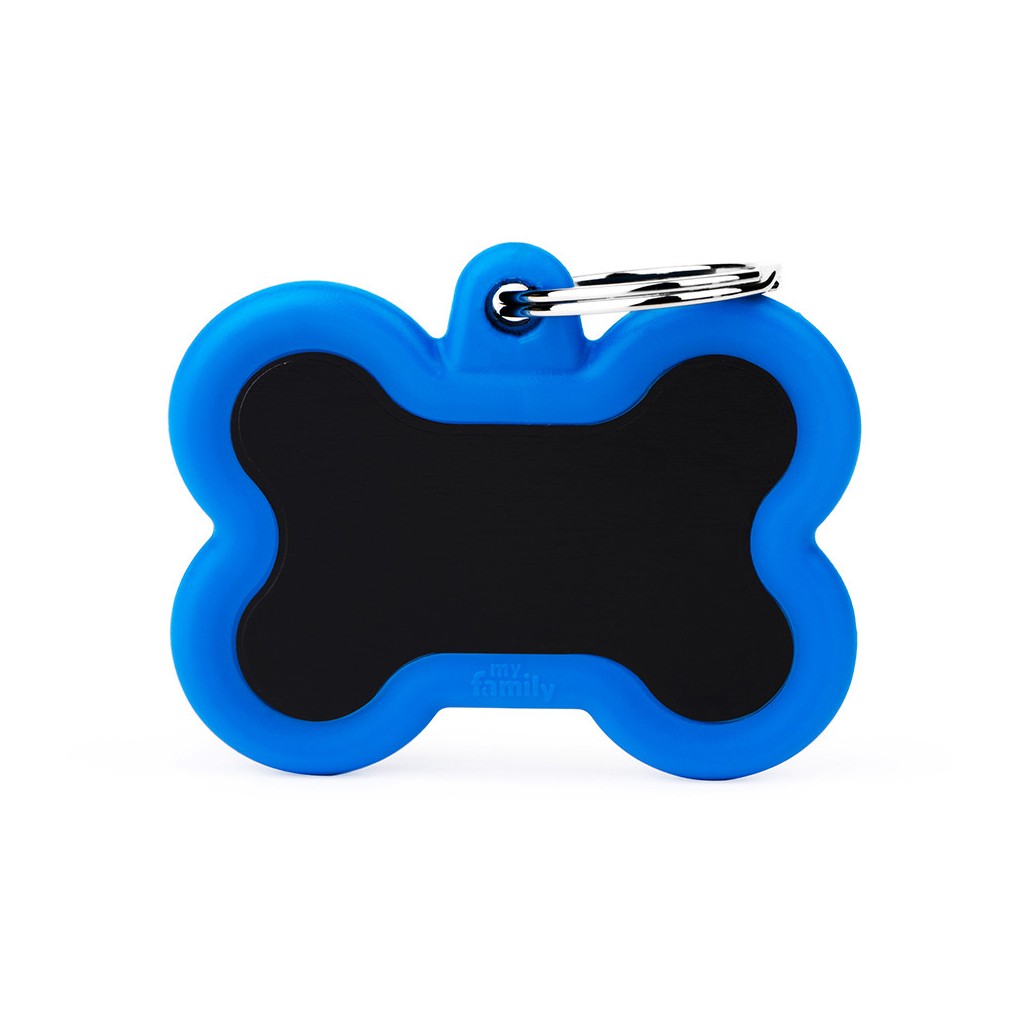 My Family ID Hushtag Big Black Aluminum Bone ID Tag with Blue Rubber