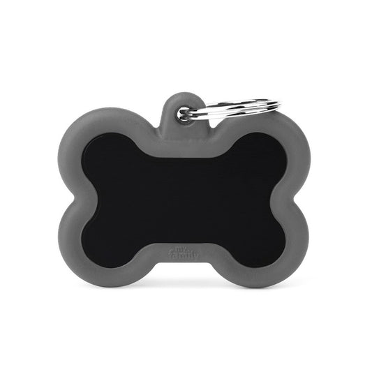 My Family ID Hushtag Big Black Aluminum Bone ID Tag with Gray Rubber