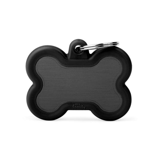 My Family ID Hushtag Big Black Aluminum Bone ID Tag with Rubber
