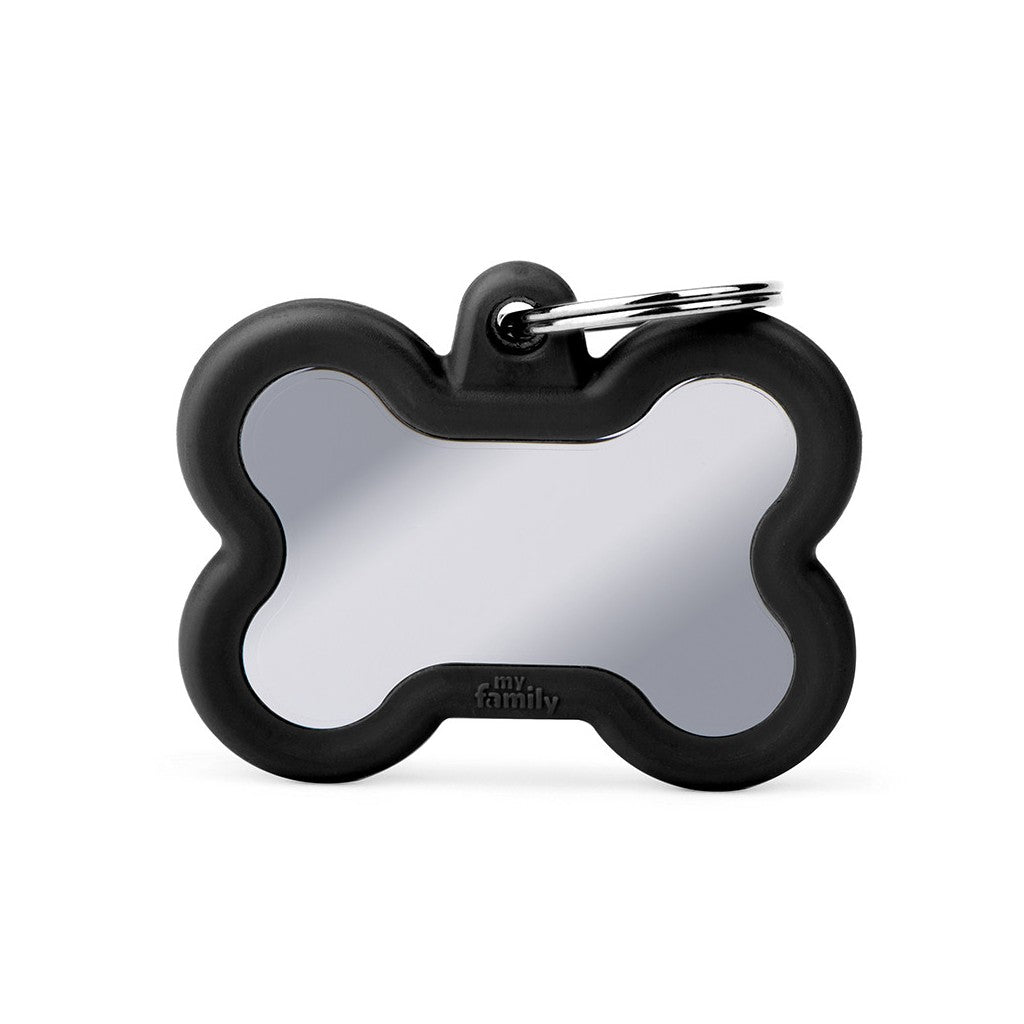 My Family ID Hushtag Big Black Chrome-Plated Brass Bone ID Tag with Black Rubber
