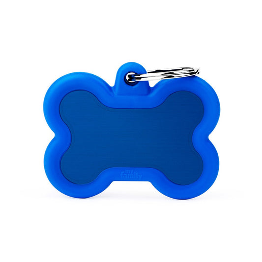 My Family ID Hushtag Big Blue Aluminum Bone ID Tag with Rubber