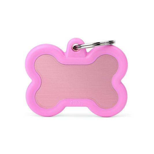 My Family ID Hushtag Big Pink Aluminum Bone ID Tag with Rubber