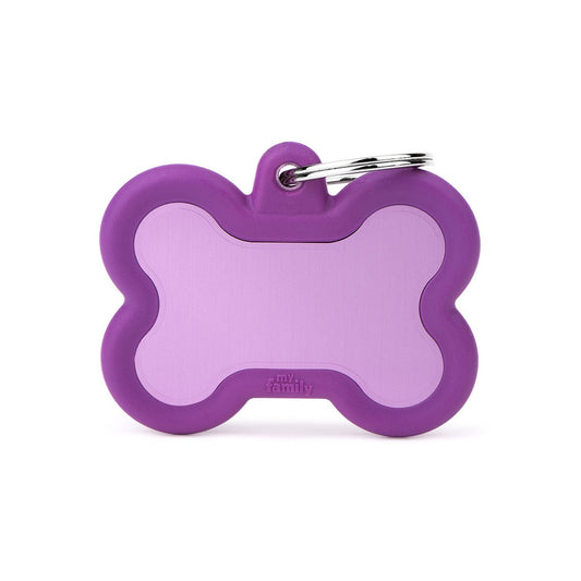 My Family ID Hushtag Big Purple Aluminum Bone ID Tag with Rubber