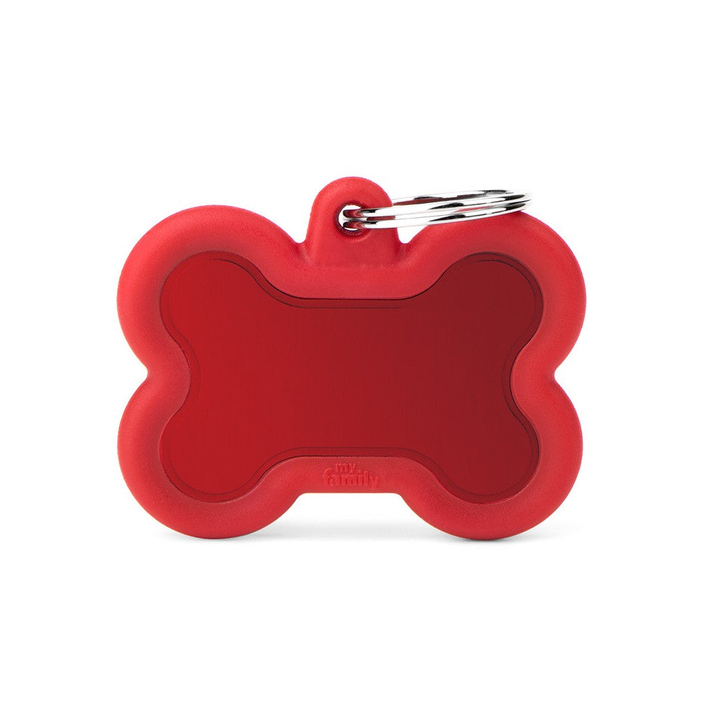 My Family ID Hushtag Big Red Aluminum Bone ID Tag with Rubber