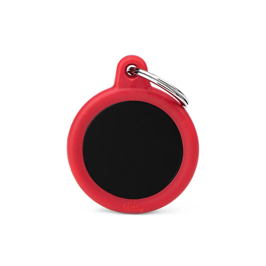 My Family ID Hushtag Black Aluminum Circle ID Tag with Red Rubber