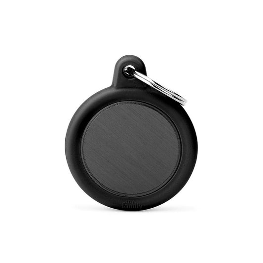 My Family ID Hushtag Black Aluminum Circle ID Tag with Rubber