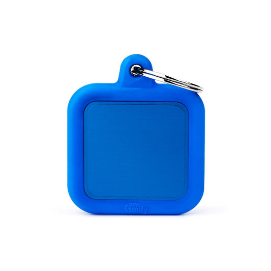 My Family ID Hushtag Blue Aluminum Square ID Tag with Rubber