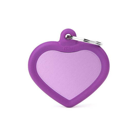 My Family ID Hushtag Purple Aluminum Heart ID Tag with Rubber