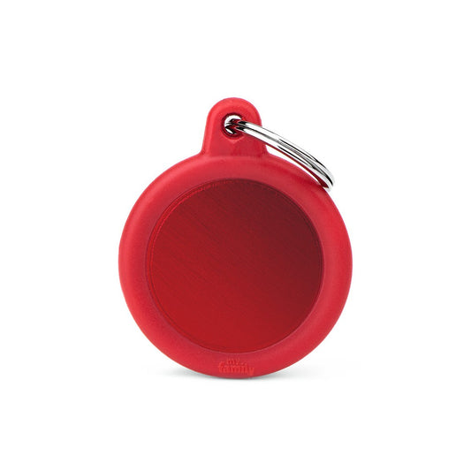 My Family ID Hushtag Red Aluminum Circle ID Tag with Rubber