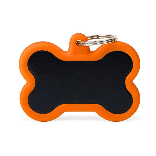 My Family ID Hushtag XL Black Aluminum Bone ID Tag with Orange Rubber