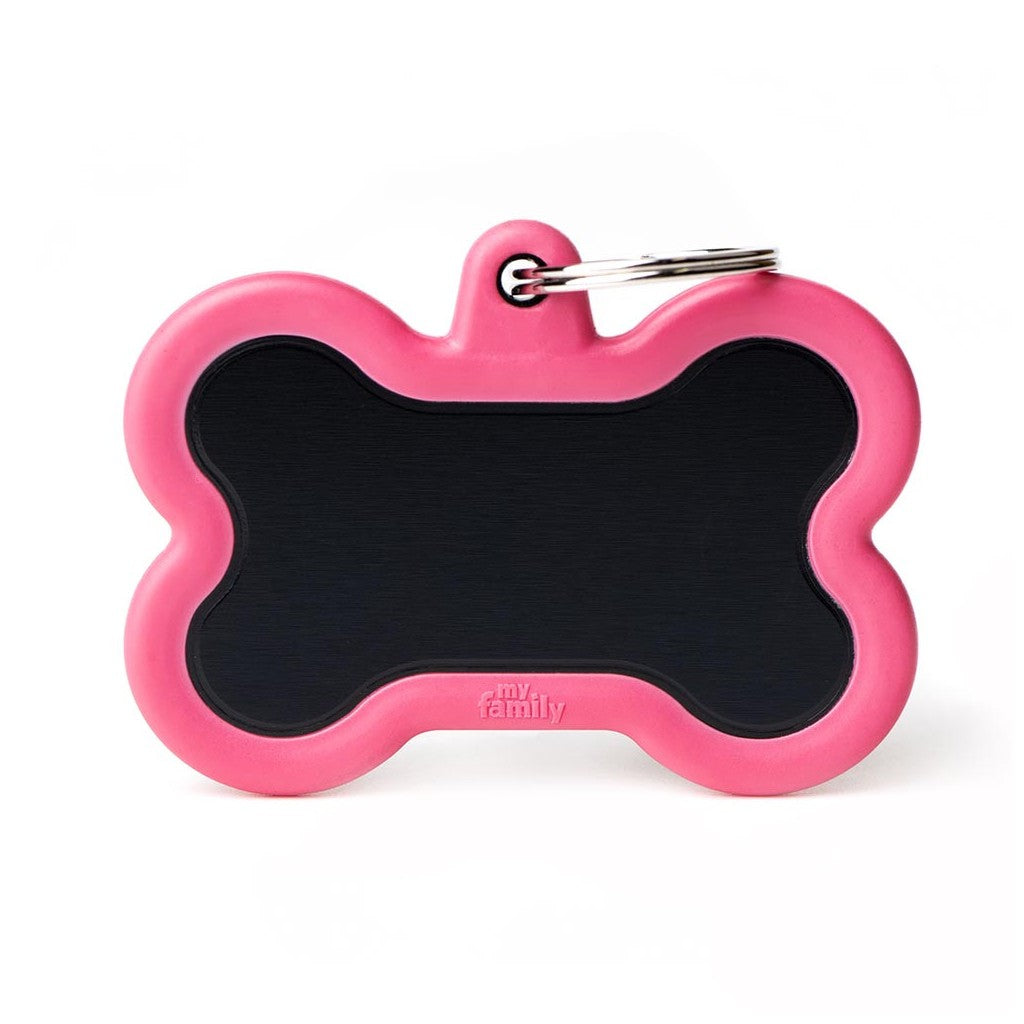 My Family ID Hushtag XL Black Aluminum Bone ID Tag with Pink Rubber