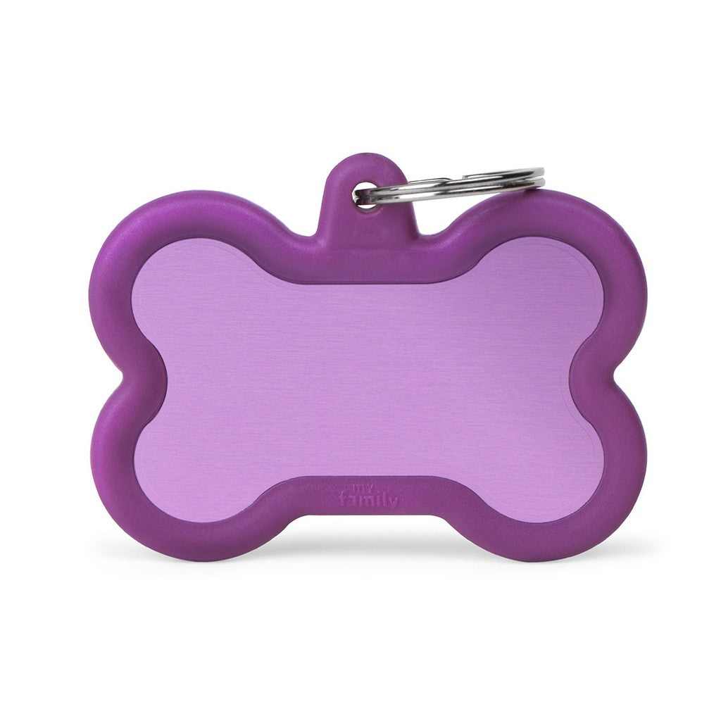 My Family ID Hushtag XL Purple Aluminum Bone ID Tag with Rubber