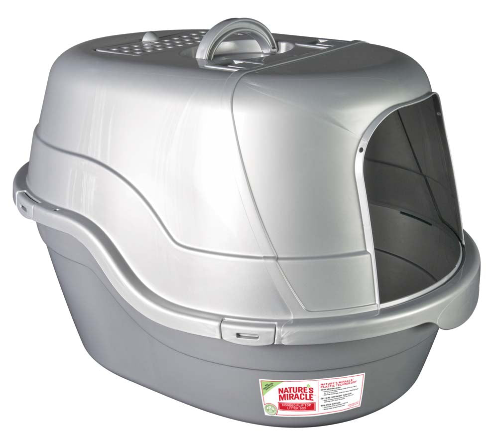 Nature's Miracle Oval Hooded Cat Litter Box Silver