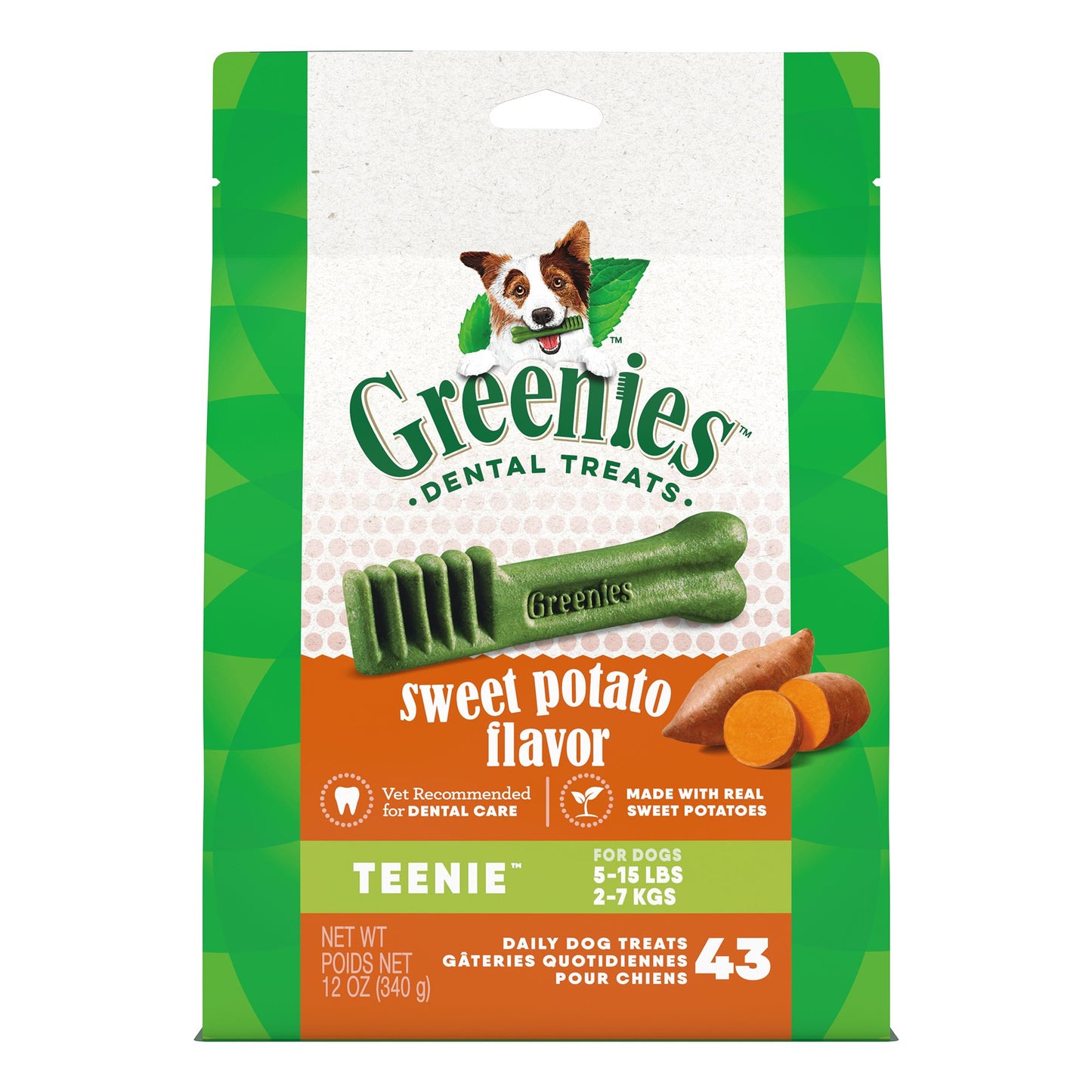 Greenies Canine Dental Treats, Sweet Potato Flavor, Teenie, Bag of 43 (12oz)