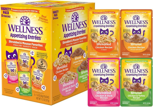 Appetizing Entrees Shredded & Mousse Favorites Poultry Variety Pack Wet Cat Food - 1.4 oz 8-Pack