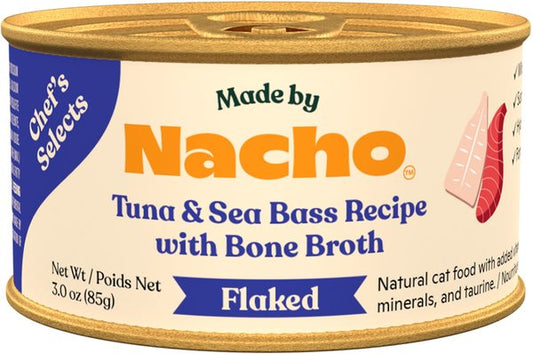 Nacho Flaked Tuna & Seabass Recipe in Bone Broth Wet Cat Food 3oz can