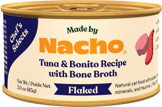 Nacho Flaked Tuna & Bonito Recipe in Bone Broth Wet Cat Food 3oz can