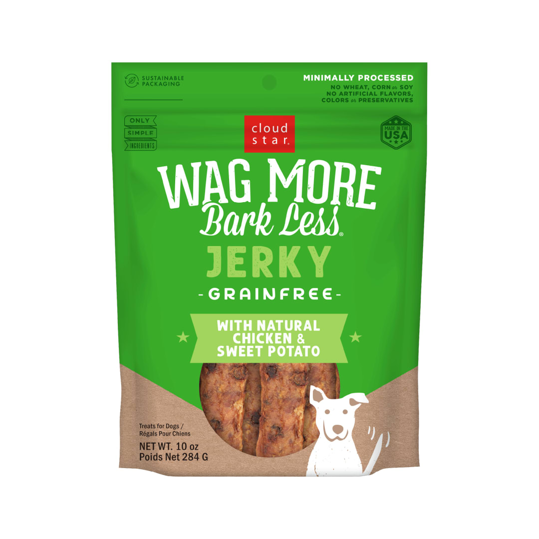 Cloud Star Wag More Bark Less Jerky Grain Free Dog Treats, Chicken & Sweet Potato, 10 oz. Pouch