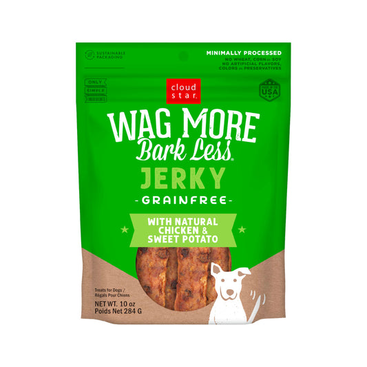 Cloud Star Wag More Bark Less Jerky Grain Free Dog Treats, Chicken & Sweet Potato, 10 oz. Pouch