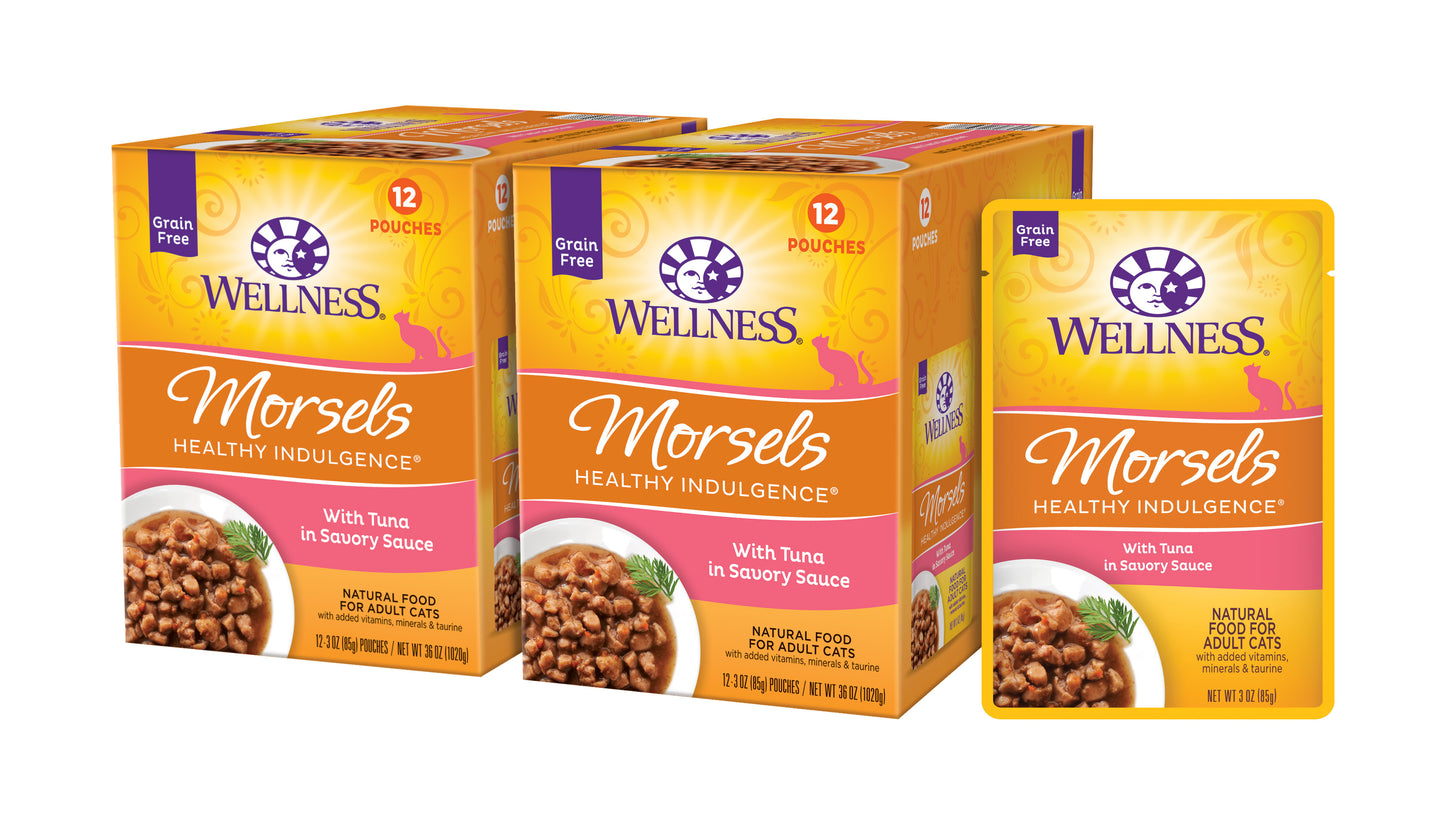 Wellness Healthy Indulgence Natural Grain Free Wet Cat Food Morsels Tuna 3oz Pouch
